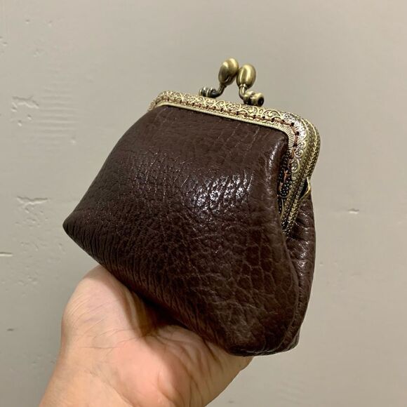 Vintage Handsewn Genuine Embossed Leather Kisslock Clutch/Wallet/Wristlet - Picture 8 of 13